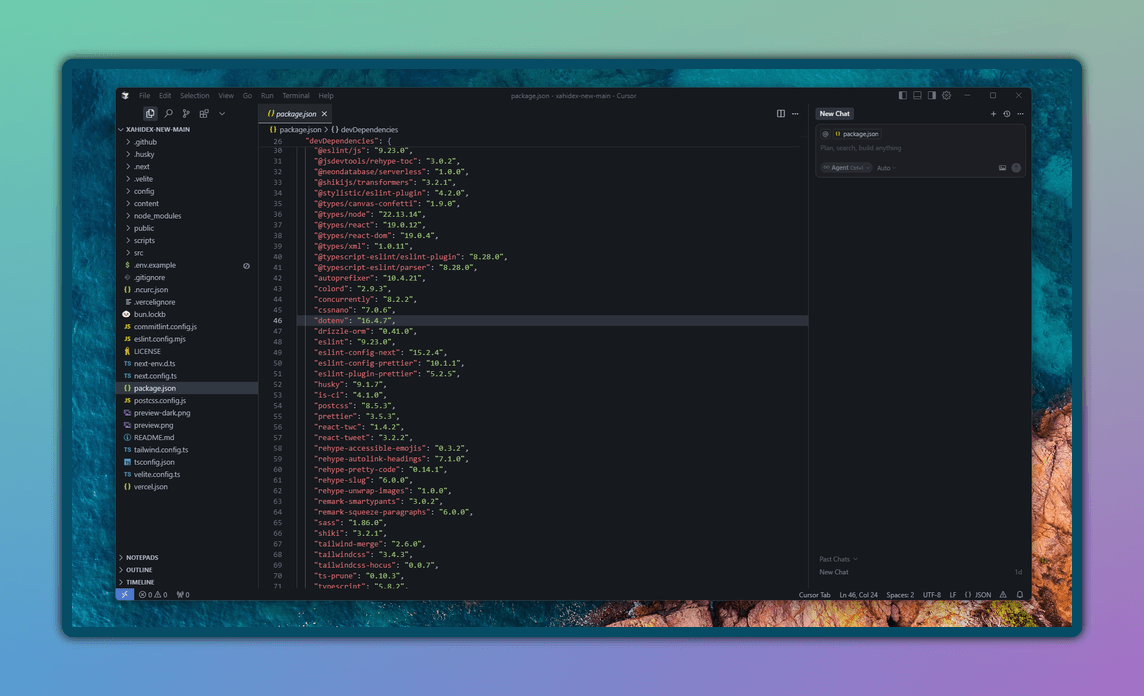 Preview of Jahid's Cursor configuration with Dark theme