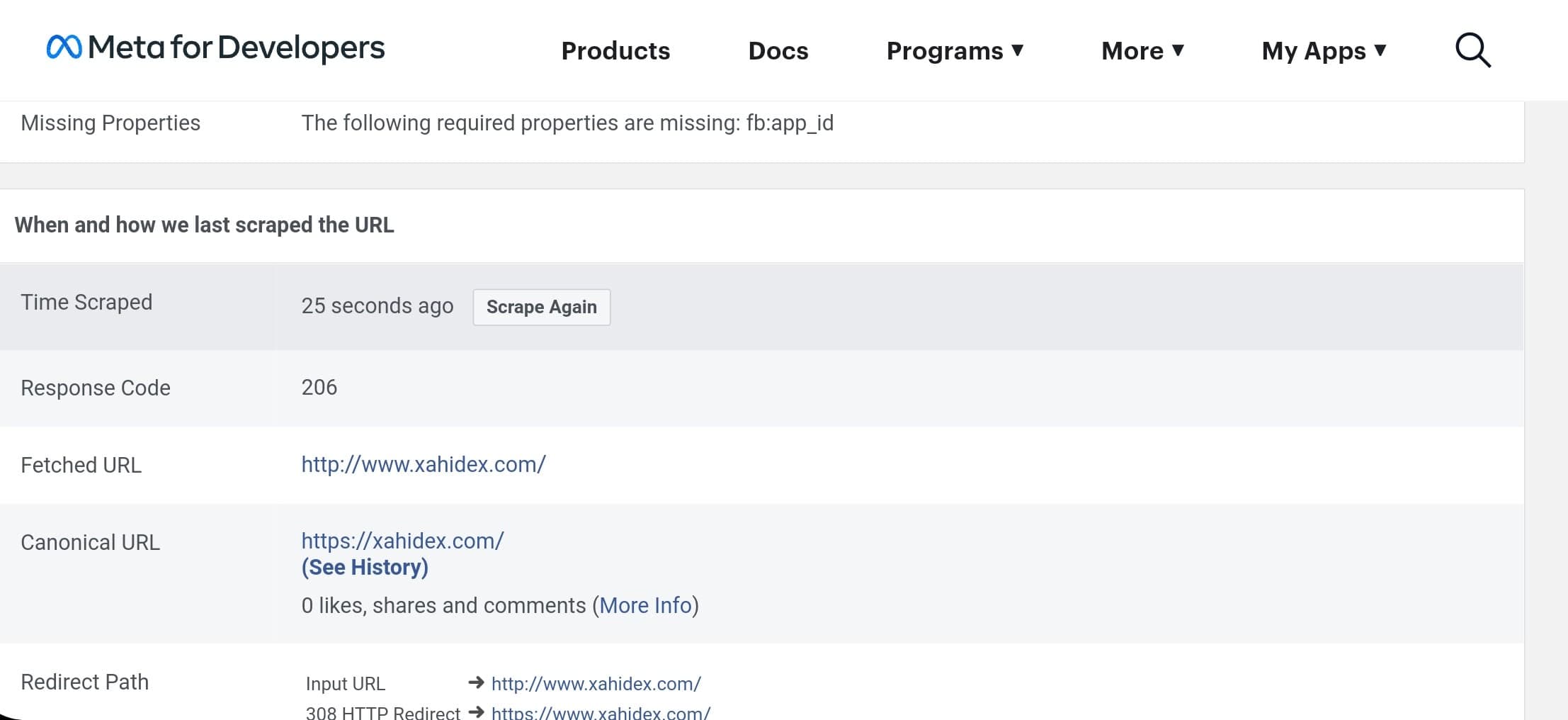 How to resolve the issue with Facebook scraping debug tool