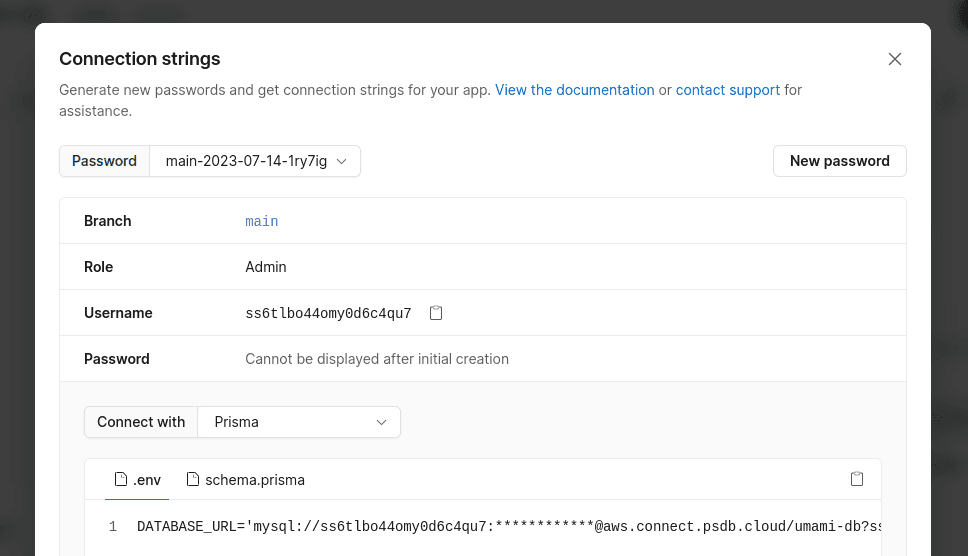 getting database url from planetscale